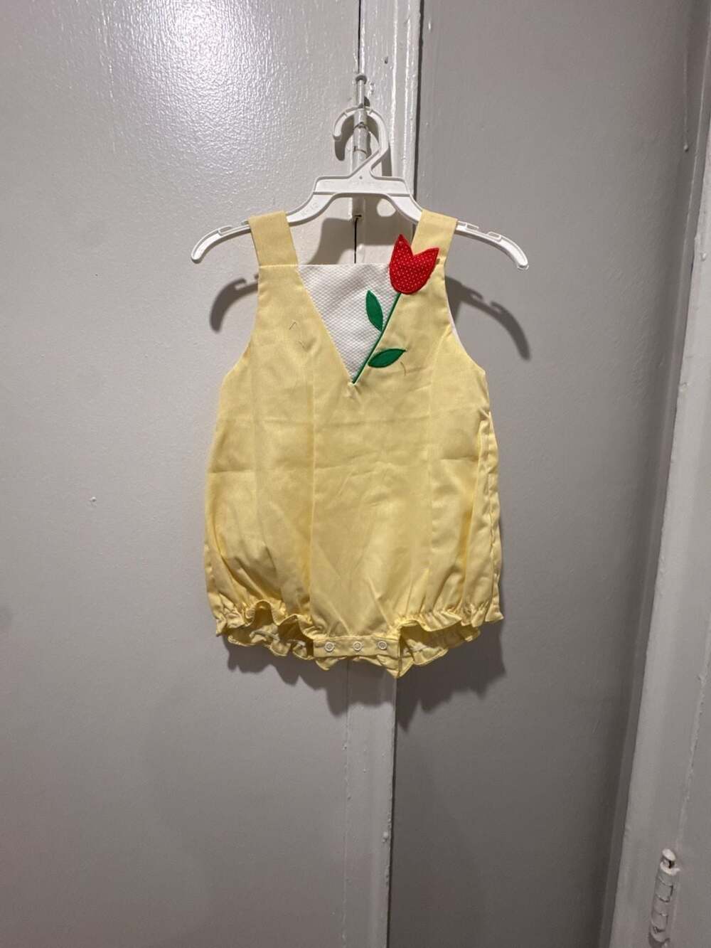 Vintage Nursery Rhyme Yellow Tulip Applique Bubble Romper